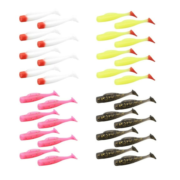 32Pcs Soft Fishing Lures Silicone T-Tail Artificial Baits Kit 4 Bright Colors
