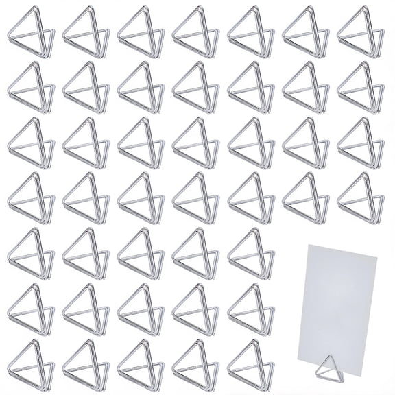 32Pcs Triangle Place Card Holder Table Number Holders Metal Iron Small Mini Silver Wedding Name Cards Sign Photo Picture Clips Stand DIY