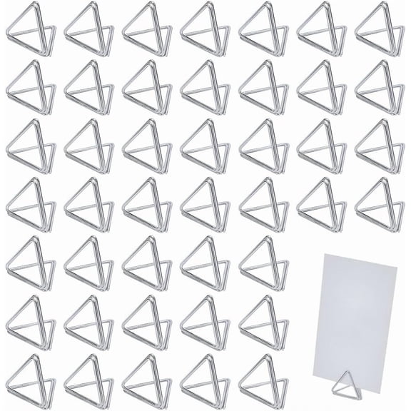 32Pcs Triangle Place Card Holder Table Number Holders Metal Iron Small Mini Silver Wedding Name Cards Sign Photo Picture Clips Stand