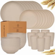 32Pcs Wheat Straw Dinnerware Sets, Service for 8, Includes Plates & Bowls, Black Plastic, Microwave & Dishwasher Safe, Durable Party Tableware, Ideal for Valentines Day