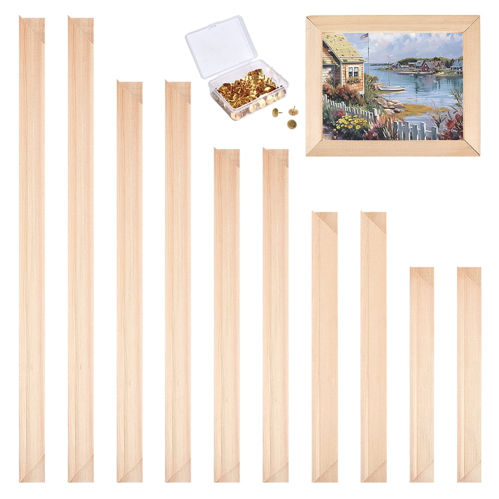 32Pcs Wooden Oil Painting Inner Frame with 100Pcs Iron Map Pins Drawing Push Pins White 200 -400x23.5x14.5 -15.5mm