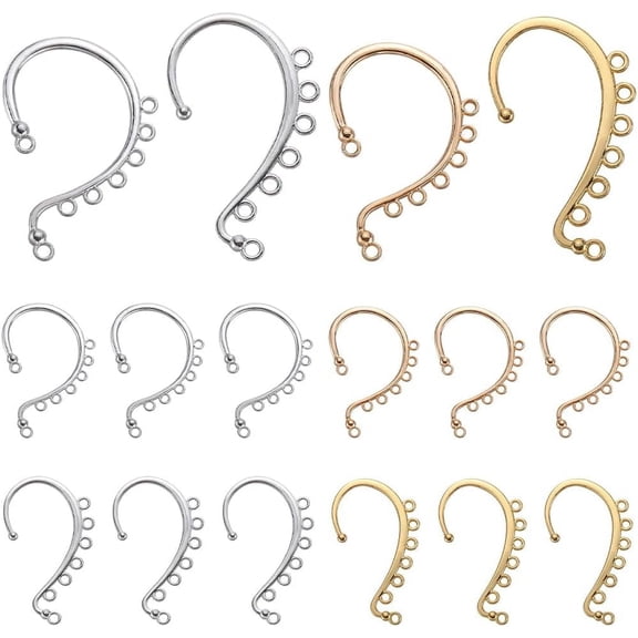 32Pcs Wrap Around Ear Cuffs Non Piercing Wraps Ears Cuff Golden Silver Alloy Earrings Findings with Holes for DIY Making