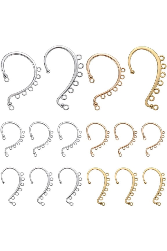 32Pcs Wrap Around Ear Cuffs Non Piercing Wraps Ears Cuff Golden Silver Alloy Earrings Findings with Holes