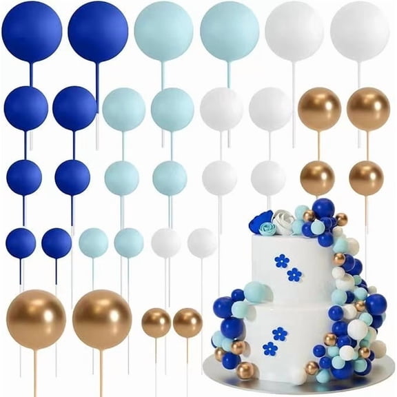 32Pcs/set Ball Cake Toppers Pink Gold Pearl Balls Cupcake Topper Flags for Kids Birthday Party Wedding Decorations Baby Shower