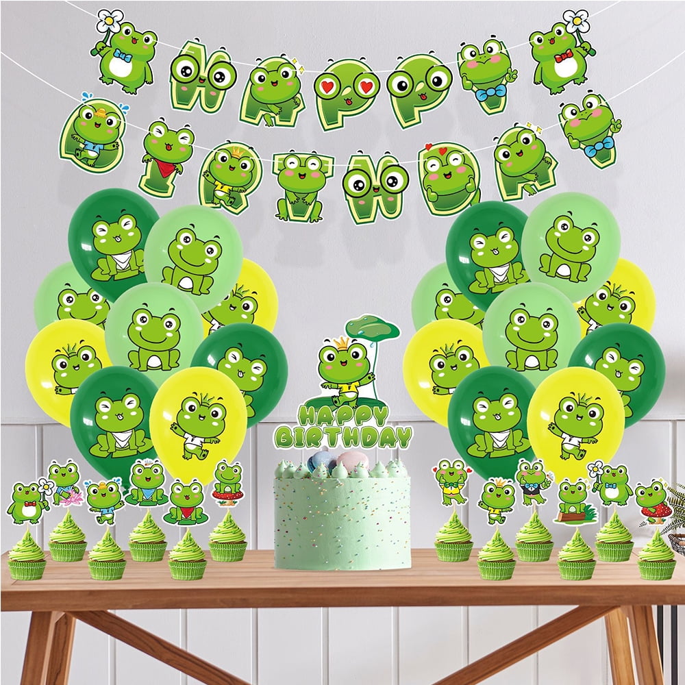 32Pcs/set Cartoon Frog Prince Kids Toddlers Birthday Party Banner Flag Decoration, Theme Party Balloon Supplies Set