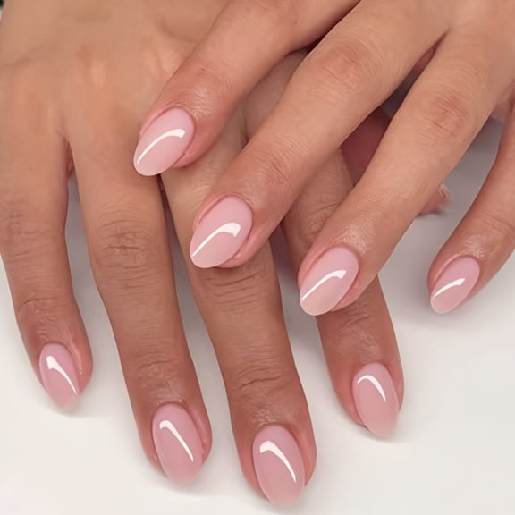 32Pieces Glossy Fake Nails Short Oval Design ABS Artificial Nails Natural Looking Manicure for Weddings,Party