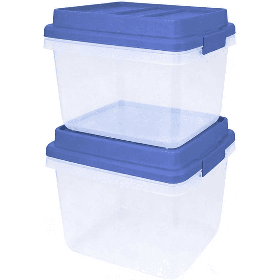 32QT Plastic Storage Boxes (2-Pack), Transparent with Blue Lid ...