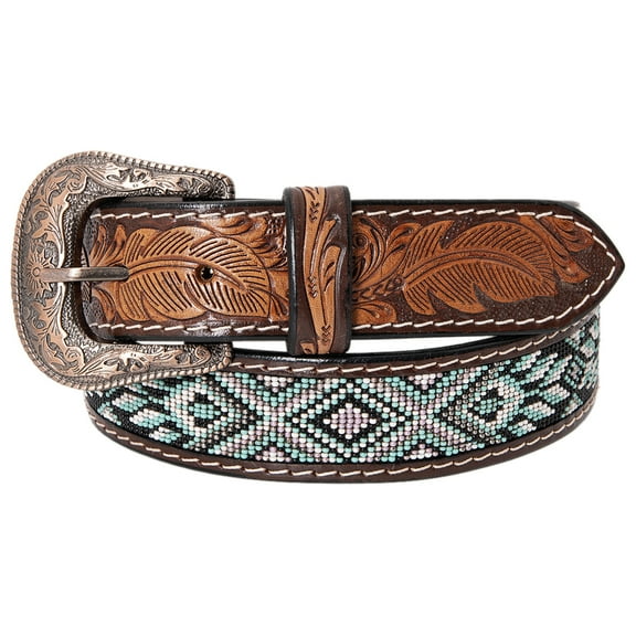 Hilason 32" Hand Carved Western Leather Men Women Belt Beaded