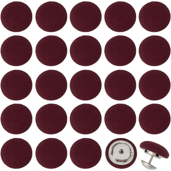 32Sets 0.67Inch Baseball Cap Button Top Replacement Hats Button Dark Red Cloth Covered Hat Button