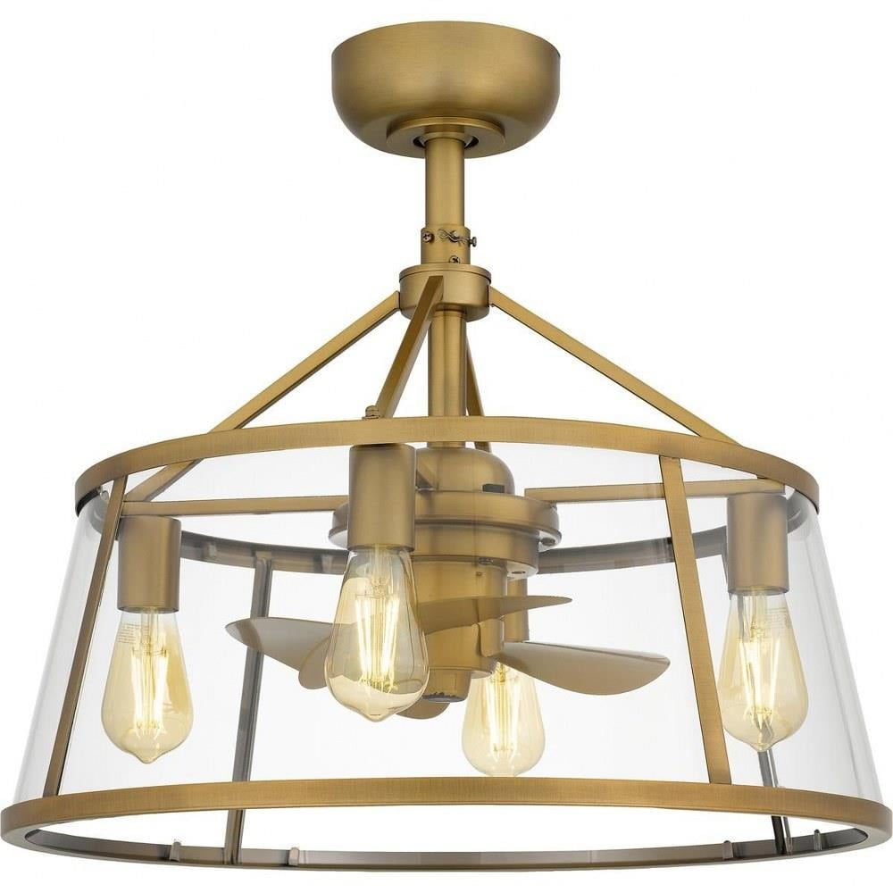 Weathered Brass LED Fandelier with Clear Glass Shades