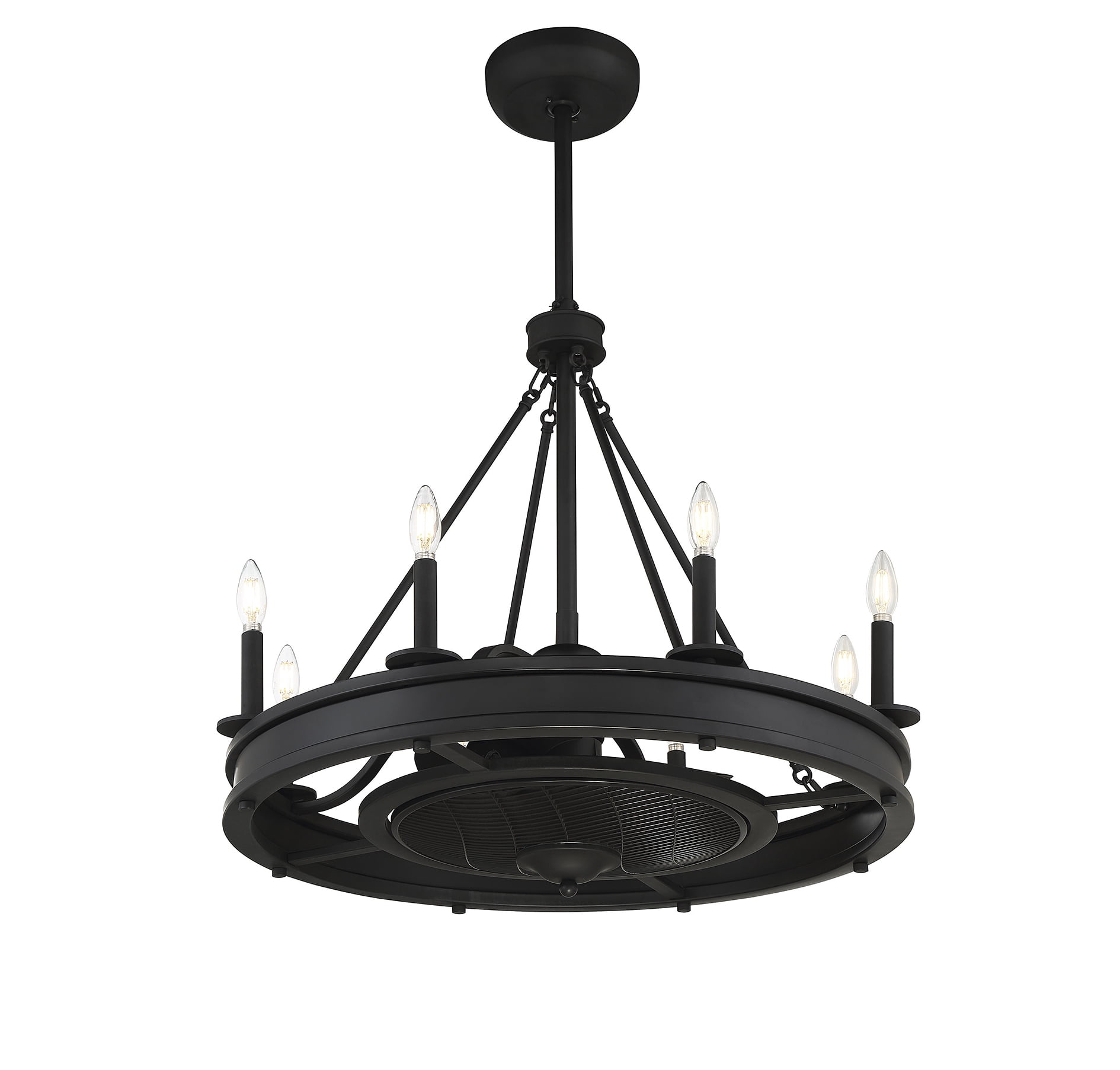 Lyon Matte Black 30" Chandelier Ceiling Fan with LED Light and Remote