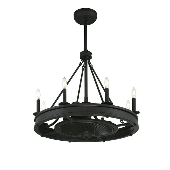 Matte Black Eight Light Fan D'lier from the Lyon Collection