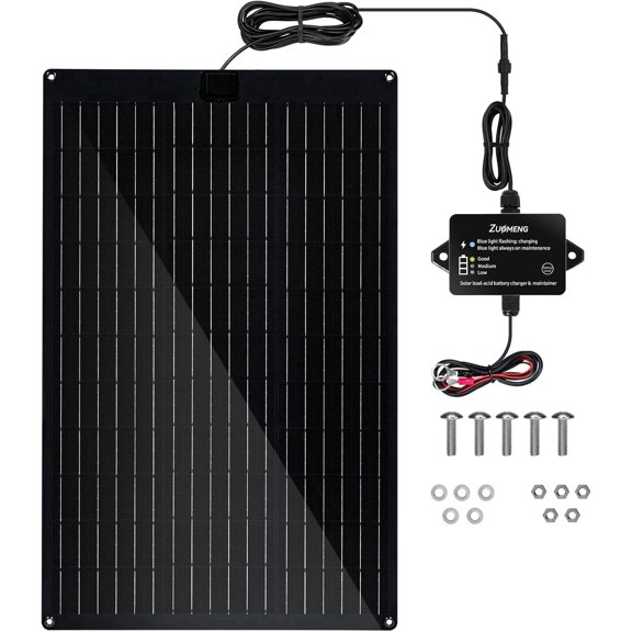 Zuomeng 32W Solar Battery Charger Maintainer, MPPT, Pulse Repair, High-Efficiency Panel, for 12V Batteries, 1 Pack