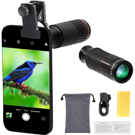 32X Long Focus Telephoto Phone Lens for iPhone and Android, Zoom Cellphone Camera Lens with Phone Clip for Picture Video Taking(1 PC)