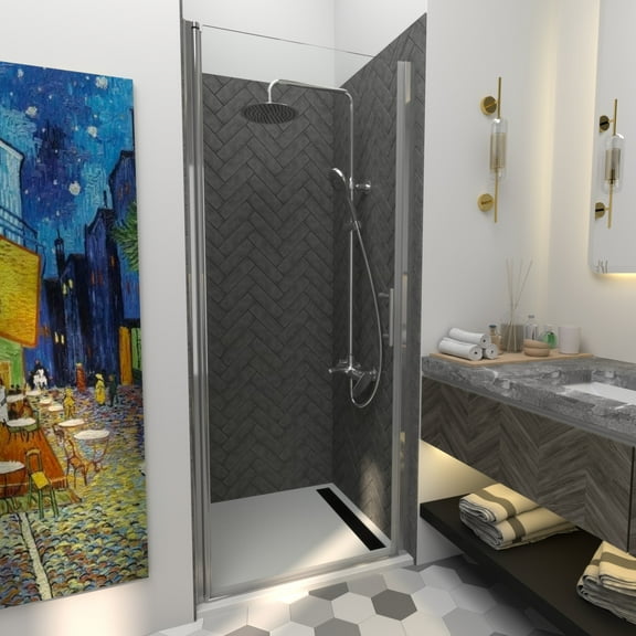 32X72” 32-33.5”Wx72”H Frameless Pivot Shower Door, Chrome Finish, 1/4” Clear Tempered Glass