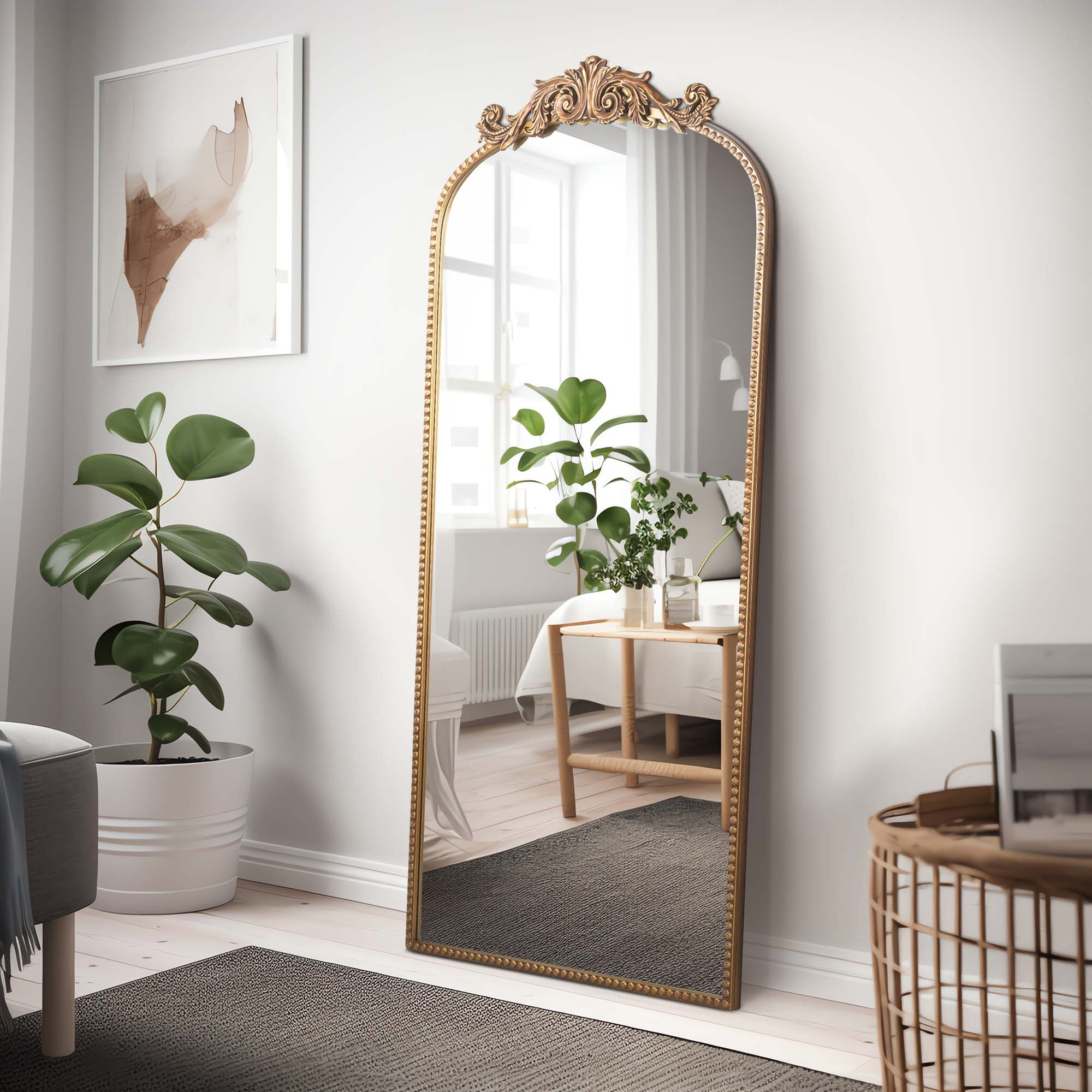 Crystal Art Gallery 32" x 72" Gold Filigree Arch Full Length Floor Leaner Decor Mirror - Walmart.com