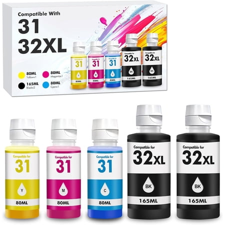 32XL 31 7602 Ink Bottle Set for HP Smart Tank Ink Refill Compatible for HP Smart Tank 7602 5102 6001 7301 5000 5100 7001 6000 7300 Smart Tank Plus 651 551 570 571 Printer 5 Pack