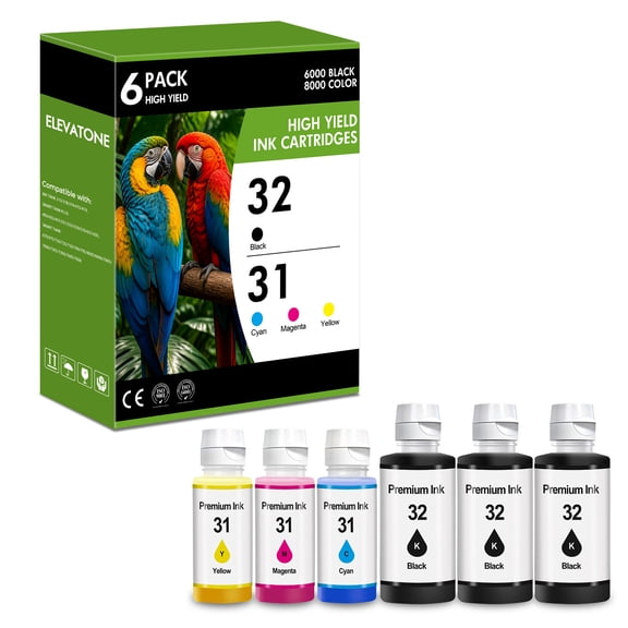 32XL Black 31 Color Ink Refill Bottles High Yield Compatible for HP 31 32XL Ink for Smart Tank 315 419 450 570 651 670 720 790 6005 7005 7305 (6 Pack)