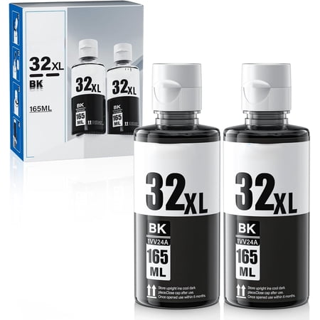 32XL Black Ink Bottle Compatible for HP Smart Tank 7602 5101 6001 7301 651 551 5000 580 Printer, 32 XL Ink Bottle Set for Smart Tank Plus 570 578 590 Ink Refill 2-Pack 165ml,1VV24AN