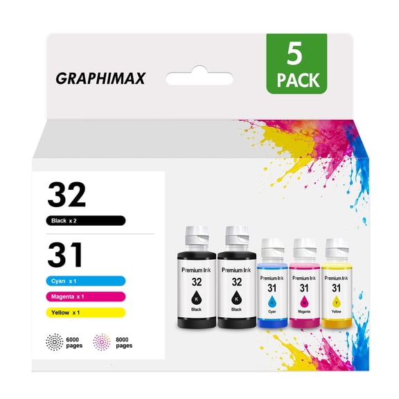32XL Ink 31 Ink Refill Bottles Compatible for HP 31 32 Ink for Smart Tank 6005 6006 7005 7006 7305 7306 7605 7606 Printers5 Pack