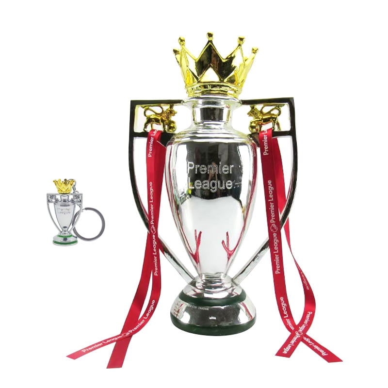 32cm/12.6inch Silver European England Premium Soccer League Champion Trophy with Keychain for Fan Collectibles Souvenir Home Office Decor Ornament,silver