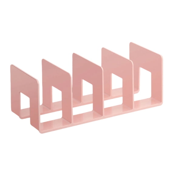 32cm Acrylic Book Stand with Non-Slip Base and 4 Partitions Thickened Desktop Book Holder for Reading and Organizing Textbooks Novels and Office Documents Study Accessories(Pink)