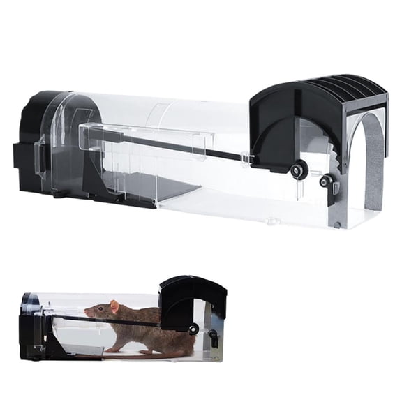 32cm Reusable Mouse Trap Cage, Heavy-Duty Spring-Loaded Rodent Catcher, Chemical-Free Humane Pest Control Trap, Black Plastic Design