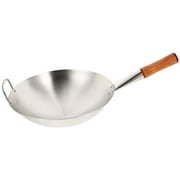 32cm Stainless Steel Round Bottom Wok with Wooden Handle - Traditional Design for Even Heat Cooking