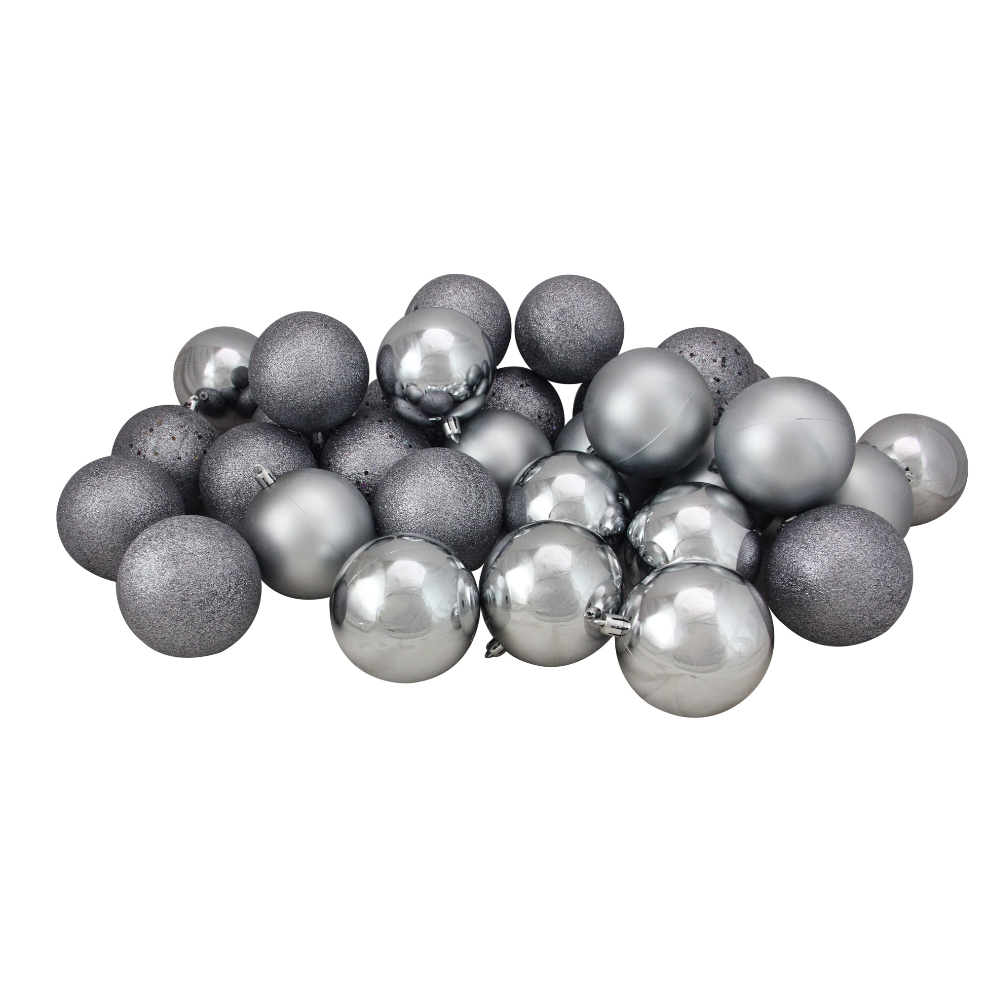 Northlight Shatterproof 4-Finish Christmas Ball Ornaments 3.25" (80mm) - Pewter Gray - 32ct