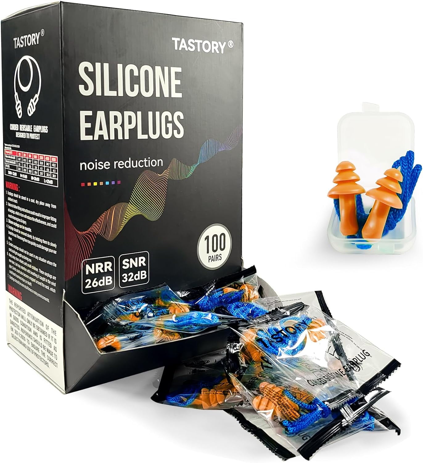 32dB Reusable Silicone Ear Plugs 100 Pairs Corded Earplugs for