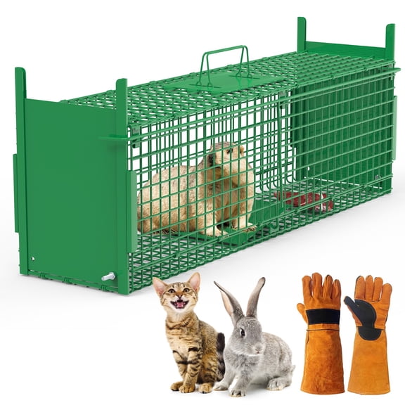 32in 2 Door Humane Live Animal Trap Cage- Catch & Release Galvanized Iron Trap for Raccoons, Rabbits, Groundhogs, Skunks, Opossums, Nutria, Stray Cats, Small Dogs & More Animals Under 12LBS