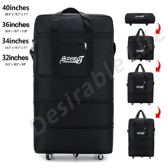 Desirable Life 32in 3 Layer Expandable Suitcase Bag Collapsible Rolling Wheeled Duffle Bag Large for Home Storage Cargo Travel Business Moving Luggage