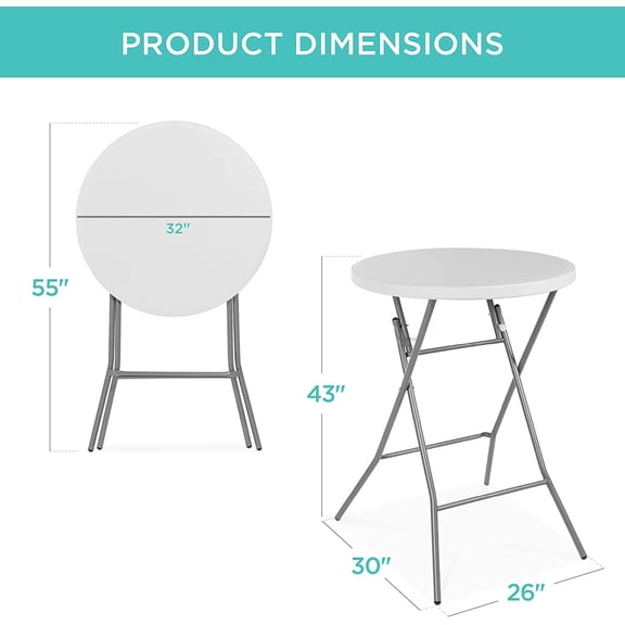 32in Bar Height Folding Table, Round Indoor Outdoor Accessory for , Backyard, Dining Room, Events w/Thick Table Top, Metal Frame, Locking Legs, 330lb Weight Capacity - White