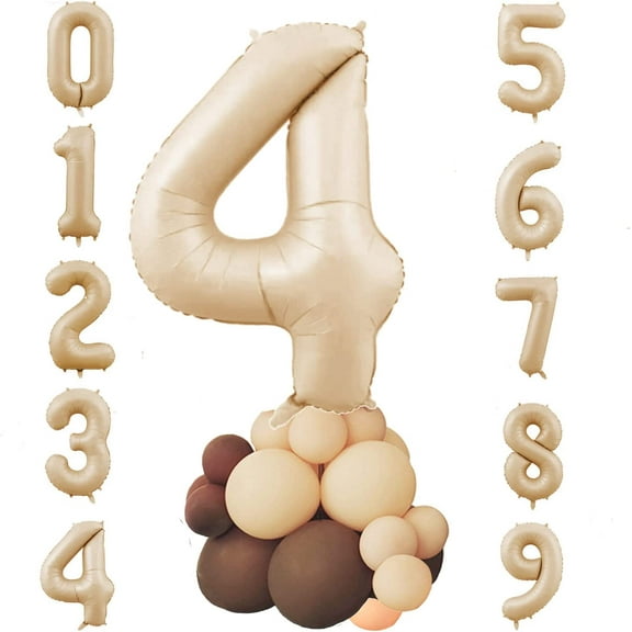 32in Caramel Number 4 Balloon Column Coffee Dusty Pink Balloons Blush Balloons, Light Brown 0-9 Foil Balloon for Birthday Party,Wedding,Anniversary,Baby Shower Decorations