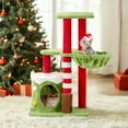 32in Christmas Themed Cat Tree, Cat Tower with Condo, Hammock, Platform