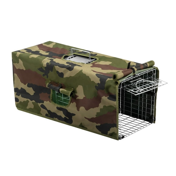 32in Live Animal Trap Cage with Cover, Humane Animal Rescue Outdoor Cage for Armadillos Cats Groundhogs Muskrats, Opossums Raccoons Skunks, Silver