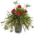 thumbnail image 1 of 32in. Mixed Anthurium and Spider Artificial Plant in Decorative Tin Planter, 1 of 2