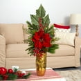 thumbnail image 1 of Nearly Natural 32" Poinsettia Berries Pine & Pinecone Arrangement in Gold/Red, 1 of 4