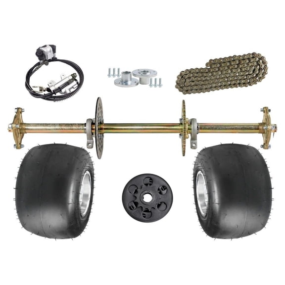 32in Rear Axle Kit with 5" Wheels, 11x7.10-5 Tires, 428 41T Sprocket & Brake Caliper Master Cylinder, 3 Stud Hubs. 428 13T Clutch for Racing Go Kart, ATV Quad Buggy & Drift Trike, Karting