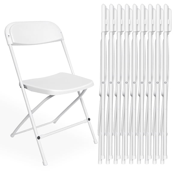 32in Tall White Plastic Folding Chair, Easy to Store Stackable Chair with Anti-slip Rubber Sleeve for Home & Office