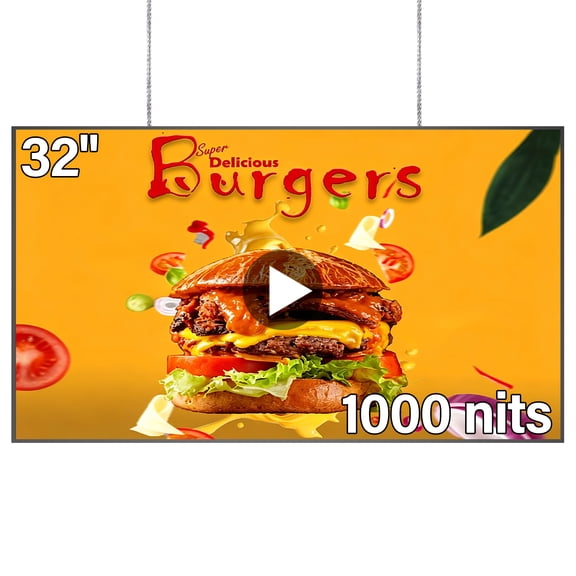 32inch Digital Signage, 1000nits High Brightness Advertising Display, Slim Fit Frameless LCD Monitor, CMS Remote Publishing, 24/7 Operation, Smart Split Screen Play, HDMI/USB/WiFi/Android System