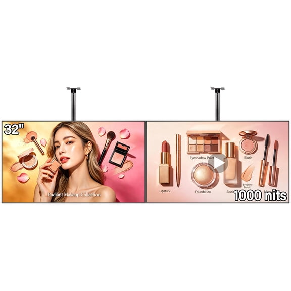 32inch Digital Signage, 1000nits High Brightness Advertising Display, Slim Fit Frameless LCD Monitor, CMS Remote Publishing, 24/7 Operation, Smart Split Screen Play, HDMI/USB/WiFi