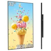 Pyimgus 32inch Digital Signage, 1000nits Advertising Display, Slim Fit Frameless LCD Monitor, CMS Remote Publishing, 24/7 Operation, Smart Split Screen Play, HDMI/USB/WiFi/Android System