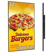 Pyimgus 32  Digital Signage, 2000nits High Brightness Advertising Display, Slim Fit Frameless LCD Monitor, CMS Remote Publishing, 24/7 Operation, Smart Split Screen Play, HDMI/USB/WiFi/Android System