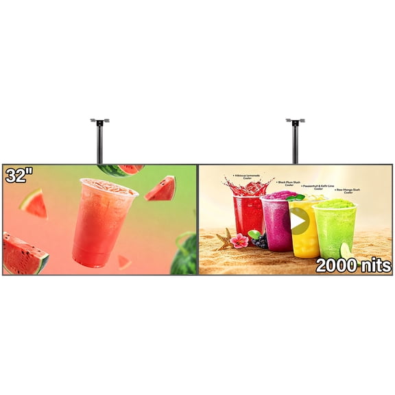 32inch Digital Signage, 2000nits High Brightness Advertising Display, Slim Fit Frameless LCD Monitor, CMS Remote Publishing, 24/7 Operation, Smart Split Screen Play, HDMI/USB/WiFi