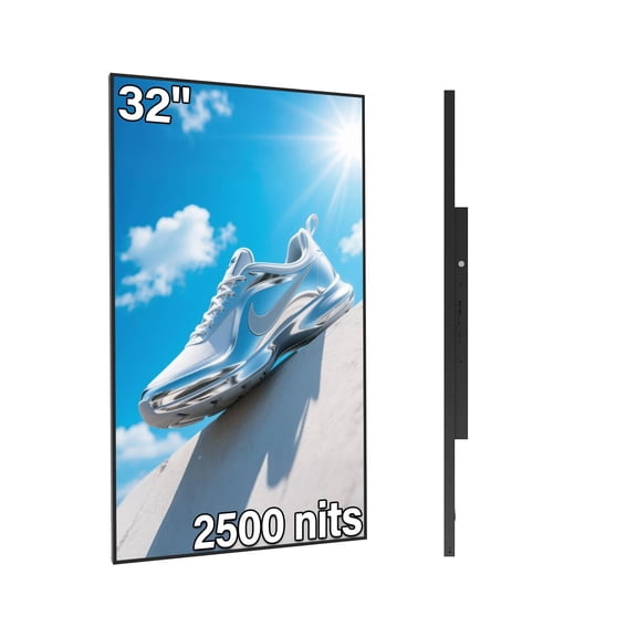 32inch Digital Signage, 2500nits High Brightness Advertising Display, Slim Fit Frameless LCD Monitor, CMS Remote Publishing, 24/7 Operation, Smart Split Screen Play, HDMI/USB/WiFi/Android System