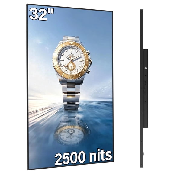 Pyimgus 32 Digital Signage, 2500nits High Brightness Advertising Display, Slim Fit Frameless LCD Monitor, CMS Remote Publishing, 24/7 Operation, Smart Split Screen Play, HDMI/USB/WiFi/Android System