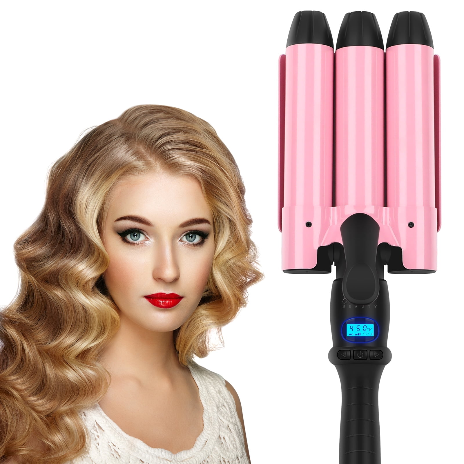 32mm (1.25") Crimper Iron, Curling Iron Temperature Adjustable, Beach Waver with LCD Temperature
