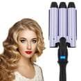thumbnail image 1 of 32mm (1.25") Hair Crimper, Aima Beauty 3 Barrel Hair Waver Temperature Adjustable, Large Wave Curling Iron with LCD Temperature Display Dual Voltage, Purple, 1 of 8