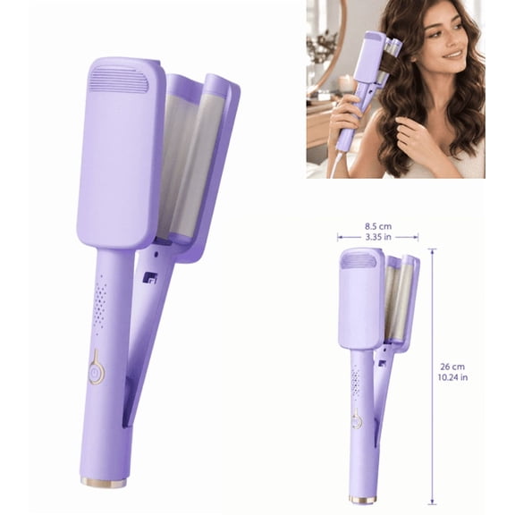 32mm Deep Wave Hair Curler, Ceramic Coated Wave Iron for Beachy Texture, Glossy Finish and Defined Water Waves (Purple)